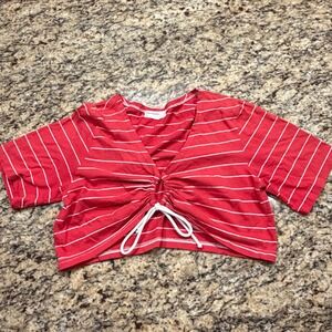 Urban Renewal Red White Striped Cinched Front Crop Top M/L